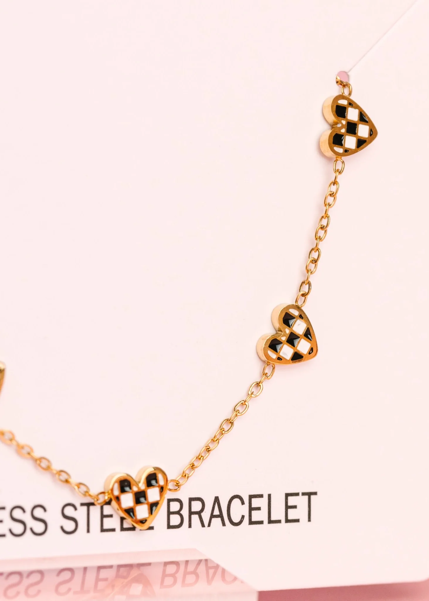 Black & White Checkered Heart Bracelet - Image 3