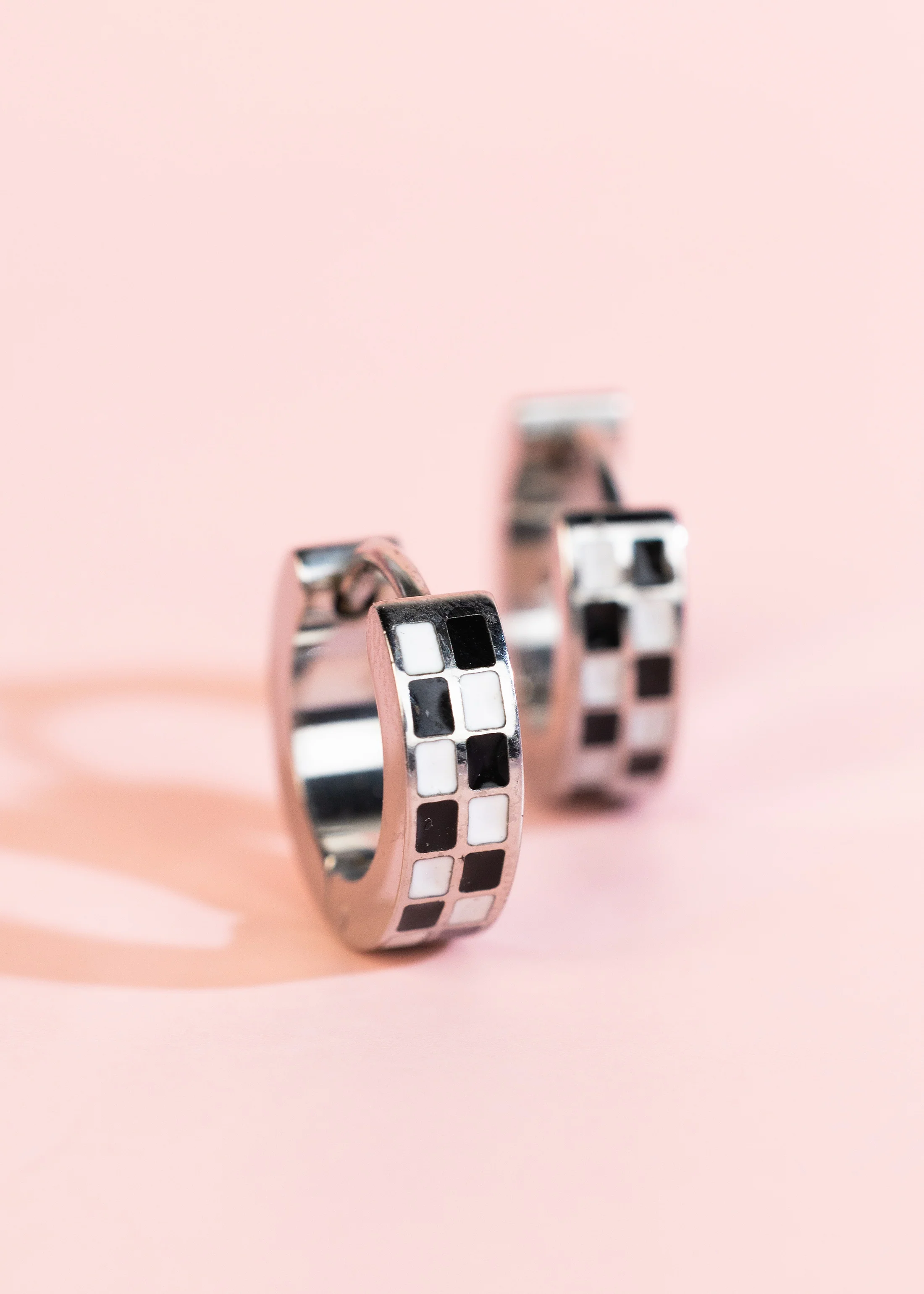 Silver Black/White Checkered Huggies