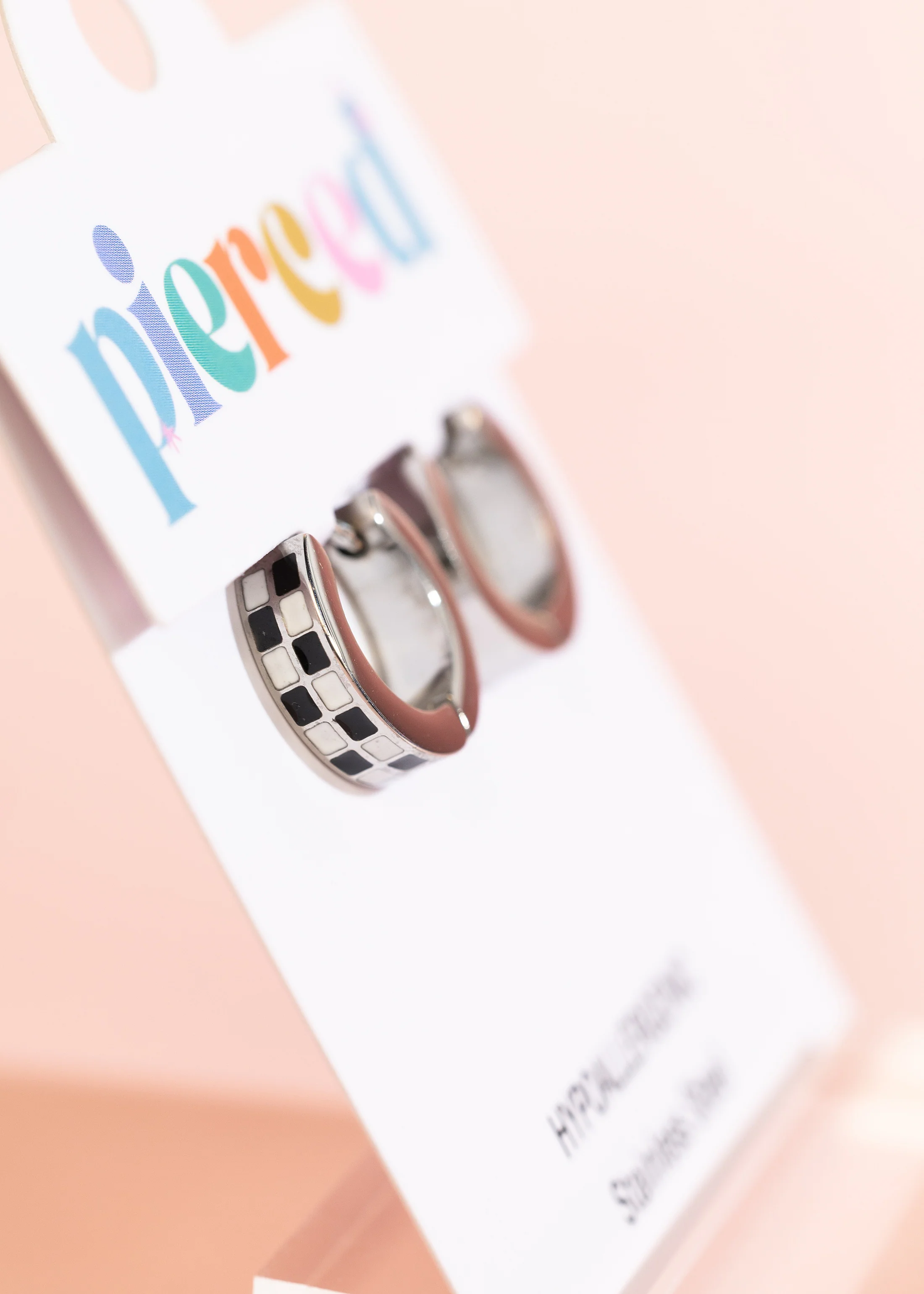 Silver Black/White Checkered Huggies - Image 3