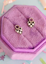 Silver Checkered Heart Charms