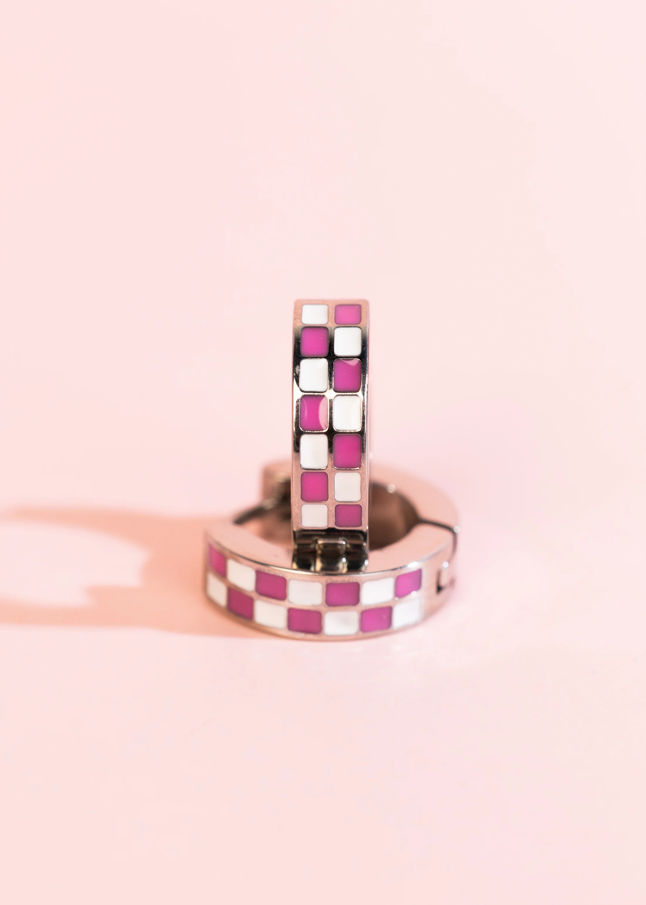 Silver Hot Pink Checkered Huggies