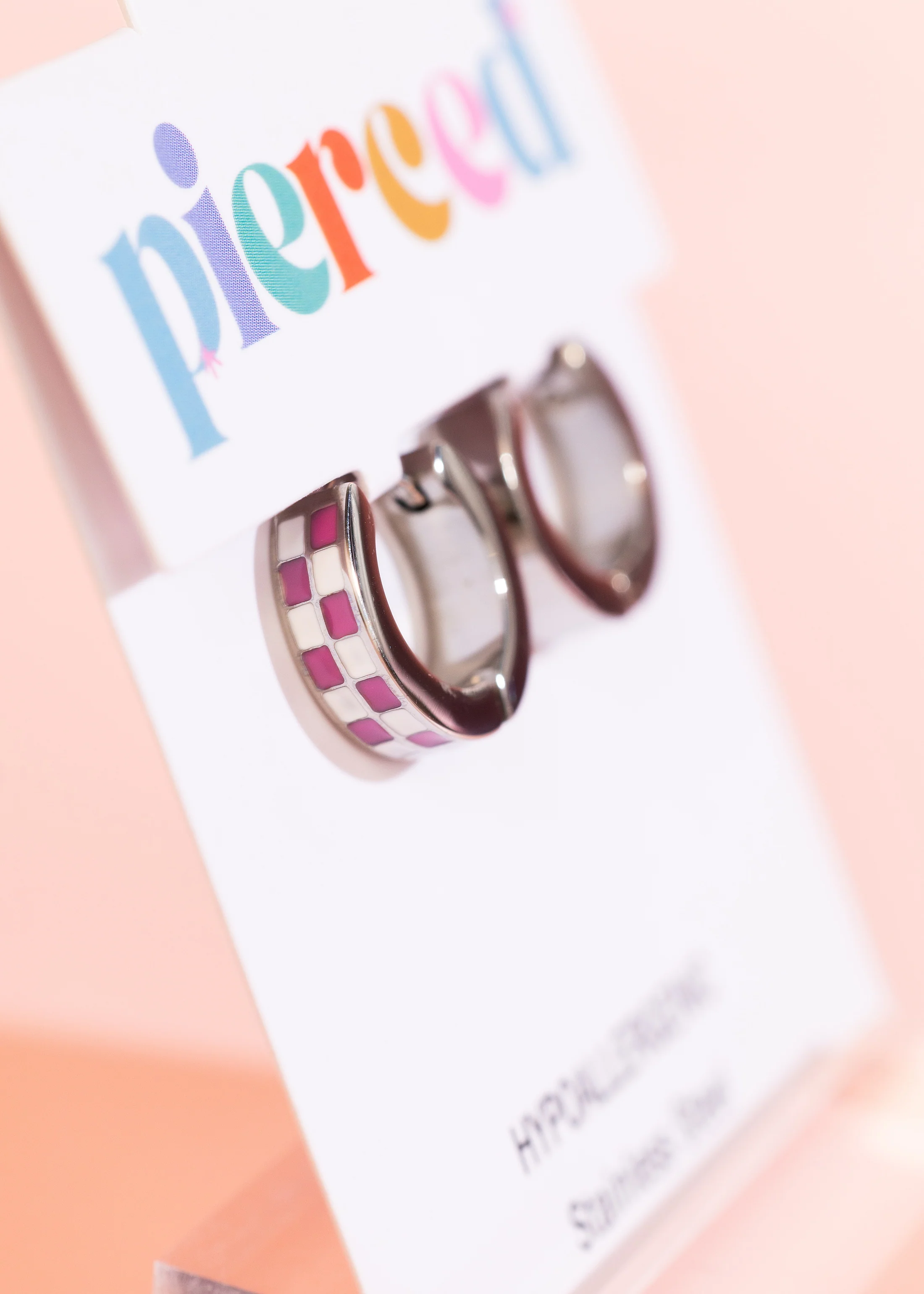 Silver Hot Pink Checkered Huggies - Image 3