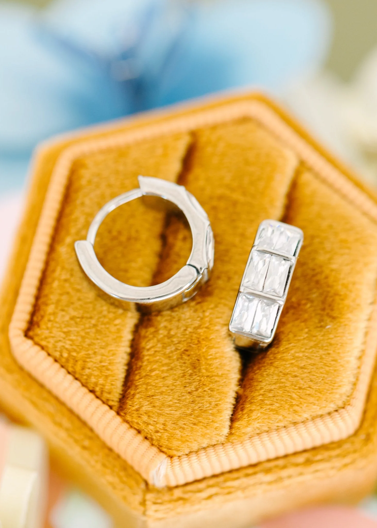 Silver Triple Baguette Huggies