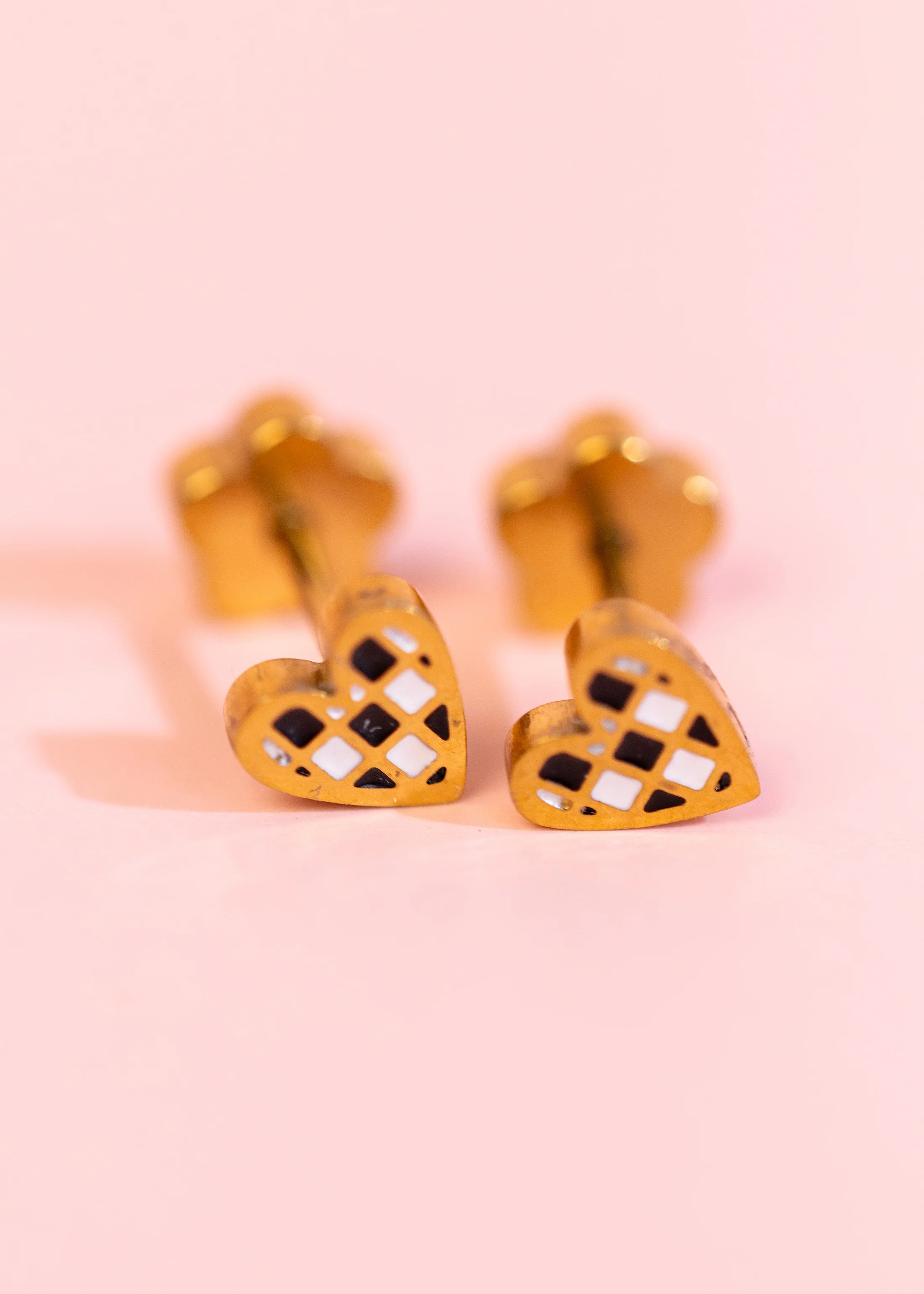 Tiny Black/White Checkered Heart